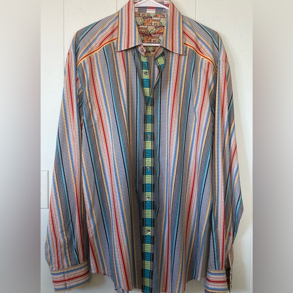 Robert Graham SZ XL Vibrant Striped Button Down Designer shirt 100%Cotton - Picture 2 of 11